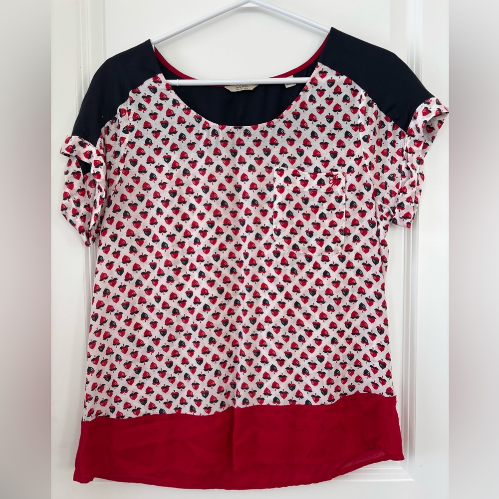 Jack Wills Red and White Boxy Short Sleeve Blouse